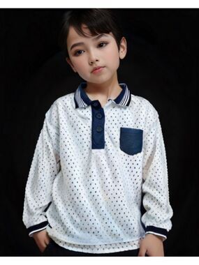 Zara Kids Boys Long Sleeve Polka Dot Polo Shirt